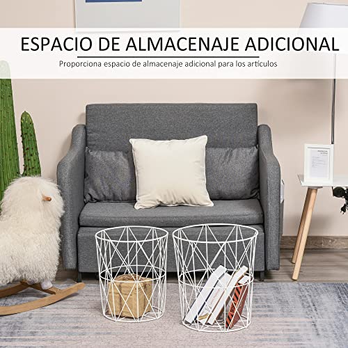 HOMCOM Juego de 2 Mesitas de Café Mesas Auxiliares de Salón Modernas con Tapa de Madera Extraíble y Estructura de Metal para Dormitorios Ø40x45 cm y Ø35x40 cm Blanco