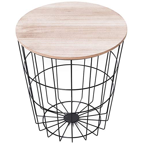 HOMCOM Mesa Auxiliar Redonda Mesa de Centro de Estilo Industrial Salón o Dormitorio por Gran Espacio de Almacenaje Φ39.5x43cm Madera y Negro