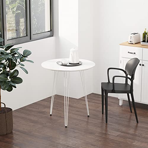 HOMCOM Mesa de Comedor Redonda con Patas de Horquilla Metálicas Estilo Moderno Nórdico para Cocina Salón Cafetería Bar Ø70x75 cm Blanco