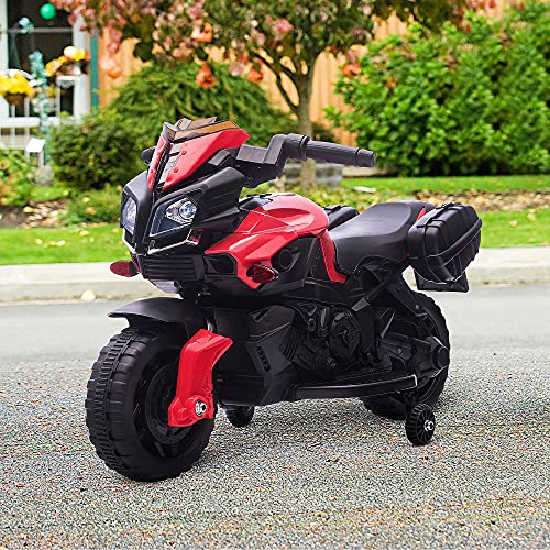 HOMCOM Moto Eléctrica para Niños de 18-36 Meses 6V con Faros Bocina 2 Ruedas de Equilibrio Velocidad Máx. de 3 km/h Motocicleta de Juguete 88,5x42,5x49 cm Rojo