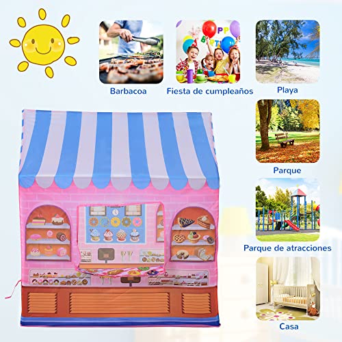 HOMCOM Tienda de Juego de Niños Dulcería para Jugar Zona Infantil Educativo Estable Fácil de Montar Regalo para Niños 93x69 x103cm Rosado