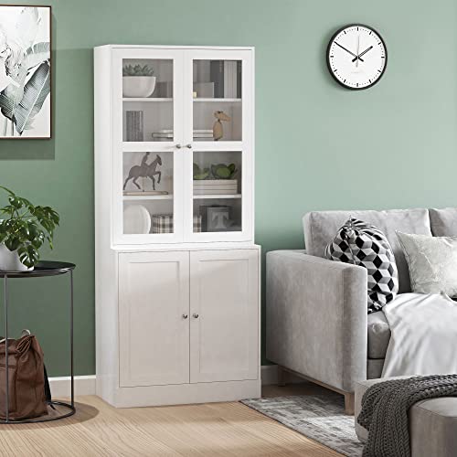 HOMCOM Vitrina Armario de Libros con 4 Puertas y Estantes Ajustables Estilo Moderno Armario Organizador para Salón Cocina Oficina Dormitorio 76x40x178,5 cm Blanco