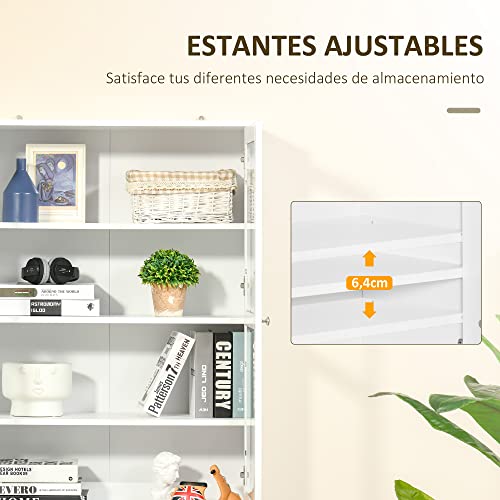 HOMCOM Vitrina Armario de Libros con 4 Puertas y Estantes Ajustables Estilo Moderno Armario Organizador para Salón Cocina Oficina Dormitorio 76x40x178,5 cm Blanco