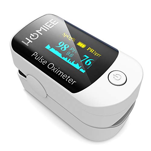 HOMIEE Oxímetro de Pulso, Pulsioxímetro de Dedo Profesional con Pantalla OLED, Oxímetro Portátil, Medidor de Oxígeno en Sangre SpO2, para Adultos y Niños, Familias(blanco)