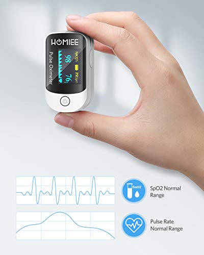 HOMIEE Oxímetro de Pulso, Pulsioxímetro de Dedo Profesional con Pantalla OLED, Oxímetro Portátil, Medidor de Oxígeno en Sangre SpO2, para Adultos y Niños, Familias(blanco)
