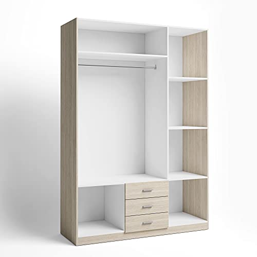 HOMN LIVING Armario ropero Altea 3 Puertas y 3 Cajones Color Sable, 148,9 cm (Ancho) 51 cm (Profundo) 215 cm (Altura)