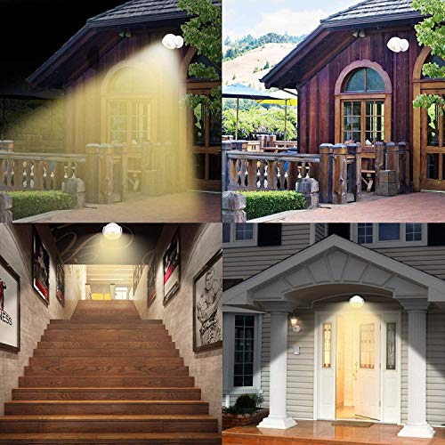 HONWELL Luz Foco LED a Pilas con Sensor de Movimiento, Exterior Impermeable Luz de Seguridad,6 LEDs, 200 Lúmenes Foco Inalámbrico LED con Movimiento Activado Sensor para Entradas,Porche,Garaje-Blanco