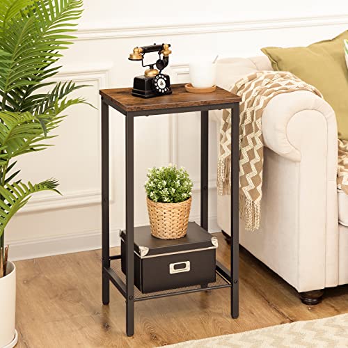 HOOBRO Mesa Auxiliar Alta, Mesita de Noche, Mesita de Teléfono de Estilo Industrial con Estante Metálico Ajustable, Adecuada para, Pasillos de Oficinas, Salas de Estar, Marrón Rústico EBF03DH01