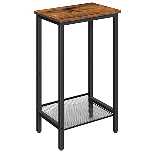 HOOBRO Mesa Auxiliar Alta, Mesita de Noche, Mesita de Teléfono de Estilo Industrial con Estante Metálico Ajustable, Adecuada para, Pasillos de Oficinas, Salas de Estar, Marrón Rústico EBF03DH01