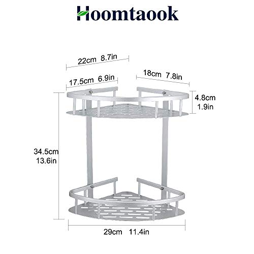 Hoomtaook Rinconera Ducha Bandeja de baño triangular plateada, Cesta de ducha, Rinconera, Aluminio aeroespacial, Organizador de baño, Montaje en pared sin taladro, Adhesivo, 2 niveles