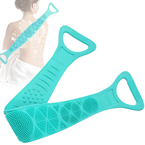 HOTLIKE Silicona Cuerpo Cepillo, Cepillo Espalda Ducha, Cepillo Seco, Cepillo de Baño, Cepillo de Doble Cara de Mango Largo, Limpiar Espalda y Euerpo, Exfoliación, Masajee (68CM, Verde)