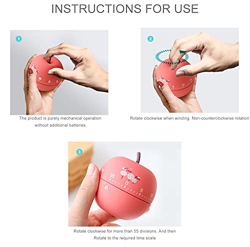 Hrbtag Temporizador Manual Cocina, Temporizador de Cocina Mecánico 360 Grados Temporizador de Cocina de Frutas Temporizadores de Manzana Lindo für Schlafende Erinnerungsuhren Küchenhelfer (Rojo)