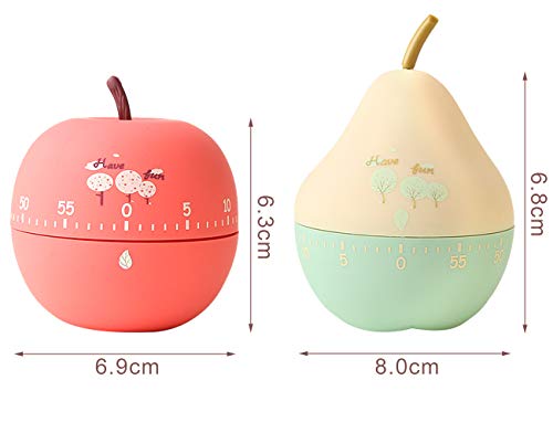 Hrbtag Temporizador Manual Cocina, Temporizador de Cocina Mecánico 360 Grados Temporizador de Cocina de Frutas Temporizadores de Manzana Lindo für Schlafende Erinnerungsuhren Küchenhelfer (Rojo)