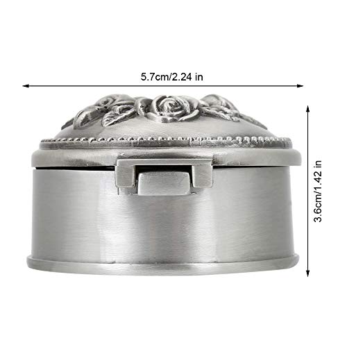 Hztyyier Caja de joyería de aleación de Zinc Caja de Forma Redonda Tallada de Flores Vintage Organizador de Almacenamiento de Anillo de Metal Mini Cofre del Tesoro