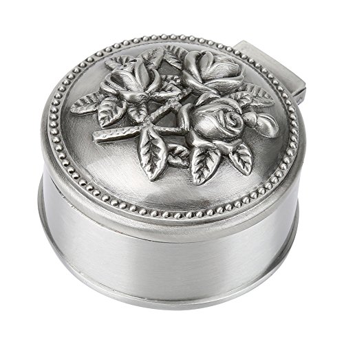 Hztyyier Caja de joyería de aleación de Zinc Caja de Forma Redonda Tallada de Flores Vintage Organizador de Almacenamiento de Anillo de Metal Mini Cofre del Tesoro