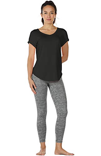icyzone Camiseta de Yoga Deportiva de Suelta Transpirable de Manga Corta de Espalda Abierta para Mujer,Pack de 2 -S-