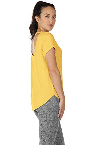 icyzone Camiseta de Yoga Deportiva de Suelta Transpirable de Manga Corta de Espalda Abierta para Mujer,Pack de 2 -S-