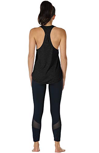 icyzone Camiseta sin Mangas de Fitness para Mujer Racerback Chaleco Deportivo, Pack de 2 (M, Negro/Mezclilla)