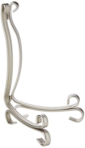 iDesign Atril plegable de cocina, caballete de metal de tamaño grande para platos decorativos, soporte para platos y libros ajustable, plateado mate