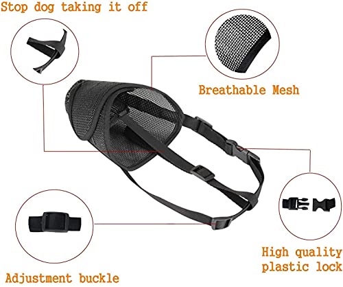 ILEPARK Bozal para Perros de Malla de Nylon con Correa Encima de la Cabeza para Perros Pequeños, Medianos y Grandes - Evita Morder, Ladrar y Masticar (M,Negro)