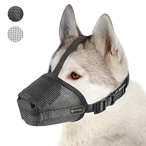 ILEPARK Bozal para Perros de Malla de Nylon con Correa Encima de la Cabeza para Perros Pequeños, Medianos y Grandes - Evita Morder, Ladrar y Masticar (M,Negro)