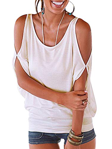 iMixCity Verano Camisas De Hombro Frío Blusas Tops del Batwing Camisetas sin Mangas Camiseta Casual Camiseta para Mujer (XL, Beige)