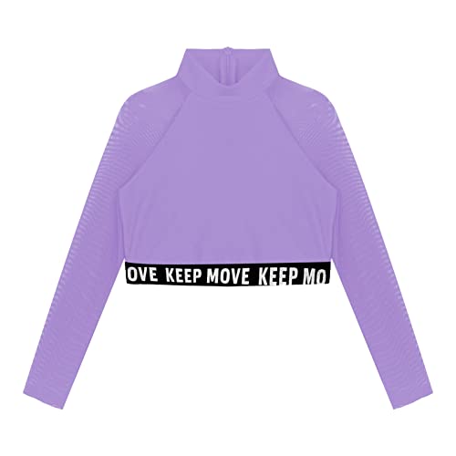inhzoy Top Deportivo con Manga Larga para Niñas Top Corto Informal con Espalda Abierta de Moda Camiseta Deportiva de Entrenamiento de Gimnasia Morado A 13-14 años