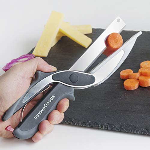 Innovagoods IG812881 Cuchillo-Tijera con Mini Tabla De Cortar Integrada, Negro/Gris