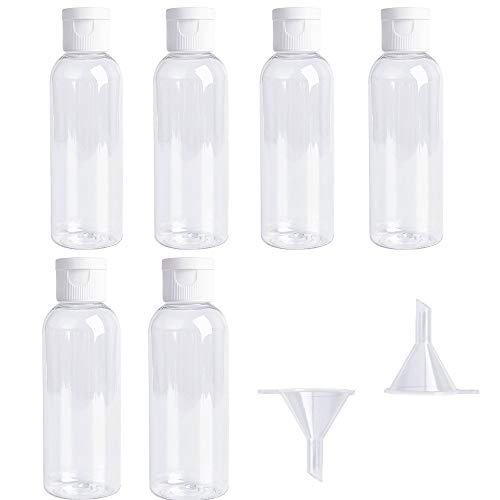 integrity.1 Botellas de Viaje Transparentes, Artículos de Tocador Embotellados, Botella Plástica de Cosmético de Champú,（ 100 ml）, con 2 Mini Embudos (6 Botellas)