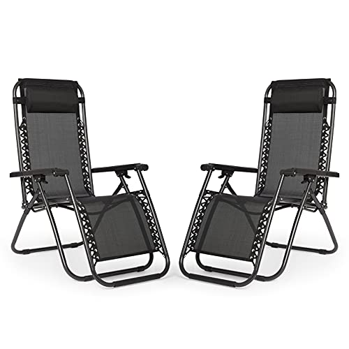 IntimaTe WM Heart Tumbonas Plegables,Sillas de Jardín Transpirable,Silla de Exterior con Reposacabezas, Sillas Reclinables para Jardín Exterior o Piscina Respaldo Reclinable, Pack de 2, Negro