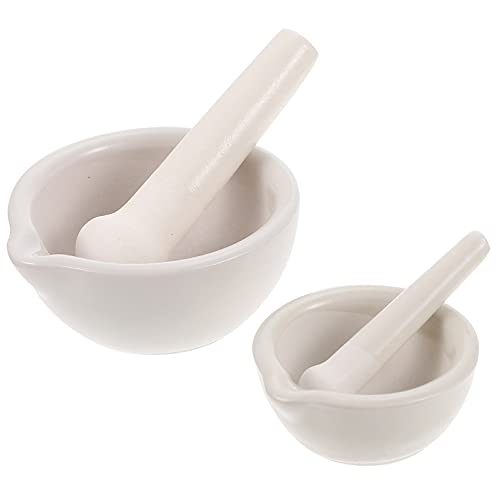 iplusmile 2 Juegos de Mortero Y Mortero de Cerámica Juego de Trituradora de Pastillas de Especias de Porcelana Trituradora de Medicina para Pesto Pasta Condimentos Molinillo 60Mm 80Mm