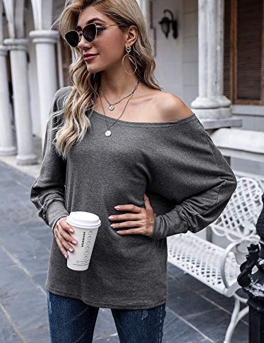 Irevial Camiseta Mujer Manga Larga con Hombros Descubiertos, Suelto Blusa Mujer Invierno Casual, Tops Mujer Sexy Hombro