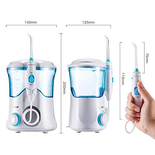 Irrigador Dental Professionale con 8 Boquillas Multifuncionales, Jkevow Irrigador Bucal Limpieza Dientes con Capacidad de 600ml, 10 Ajustes de Presión del agua (Blanco)