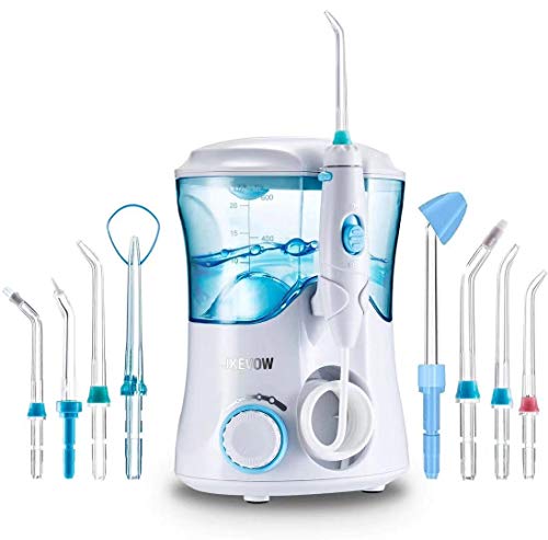 Irrigador Dental Professionale con 8 Boquillas Multifuncionales, Jkevow Irrigador Bucal Limpieza Dientes con Capacidad de 600ml, 10 Ajustes de Presión del agua (Blanco)