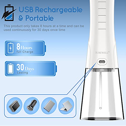 Irrigadores Bucales Portatil - TUREWELL Irrigador Dental con 5 Boquillas 6 Modos,IPX7 Impermeable,Recargable para Limpieza Dental, 300ML Irrigador Oral Portátil Profesional de Familia y Viajar