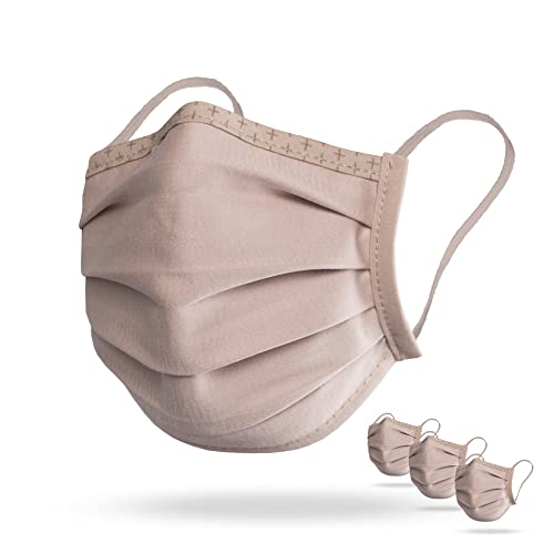Isko Vital UNE 0065 Mascarilla Certificada CE protección facial - Máscaras lavables 30 veces y reutilizable de algodón orgánico - Paquete de 3 - Beis - niños 6-13 años - filtración 95% Supreme