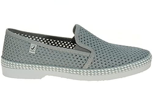 JAVER Zapatilla Rejilla Calada Hombre - Alpargata Algodón y Plantilla Yute Gris Talla 43