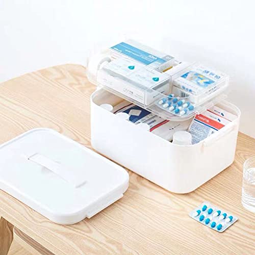 JAWSEU Medicamentos para Botiquín de Primeros Auxilios,Plástico Caja de medicinas de Auxilios, Caja de almacenaje con asa de medicamentos de plástico para Home (28.5cmx19.5cmx18.5cm)