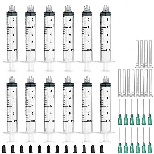 Jeringa de 10 ml con 18 G, 2,5 cm, agujas que se pueden rellenar con extremo romo y tapas de almacenamiento (luer-lock).