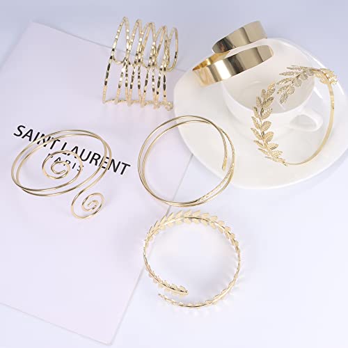 Jewebella 6 Piezas Brazalete de Brazo Superior para Mujer Brazalete Abierto Brazalete de Hoja Conjunto de Joyería Ajustable