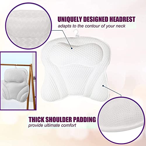 JFAN Almohada bañera Lujo Cojín de baño en Forma de Mariposa tecnología de Malla de Aire 4D con Gorro de Ducha desechable de 10 Piezas
