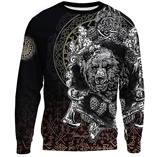 JJLLAZAD Sudadera para Hombre Tatuaje Oso Vikingo Estampado 3D Harajuku Sudadera Capucha Invierno Unisex Polar Algodón Chaqueta Cremallera,Runic Sweaters,5XL