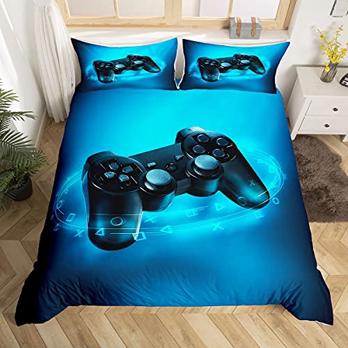 Juegos de cama para niños, juego de cama de 135 x 200 cm, funda nórdica moderna para jóvenes, jóvenes, niñas, jugadores, joystick, decoración para dormitorio, color azul