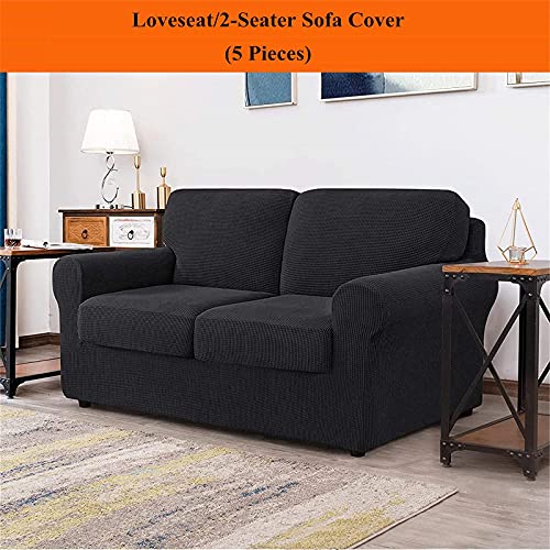 Juegos de Fundas Elásticas para Sofá con Respaldos Separados y Cojines para Asientos, Funda Antideslizante para Sofá con Banda Elástica, Protector de Muebles (2 Seater(145-178cm),Gris Oscuro)