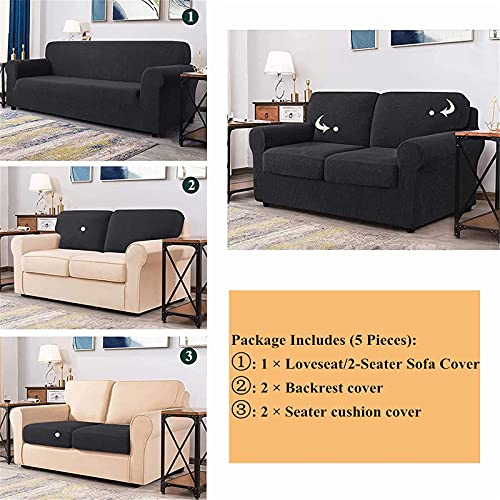 Juegos de Fundas Elásticas para Sofá con Respaldos Separados y Cojines para Asientos, Funda Antideslizante para Sofá con Banda Elástica, Protector de Muebles (2 Seater(145-178cm),Gris Oscuro)