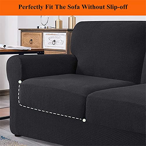 Juegos de Fundas Elásticas para Sofá con Respaldos Separados y Cojines para Asientos, Funda Antideslizante para Sofá con Banda Elástica, Protector de Muebles (2 Seater(145-178cm),Gris Oscuro)