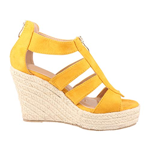 Jumex Elara Sandalias de Mujer Cuña Plataforma Chunkyrayan Amarillo TH82221 Yellow-38