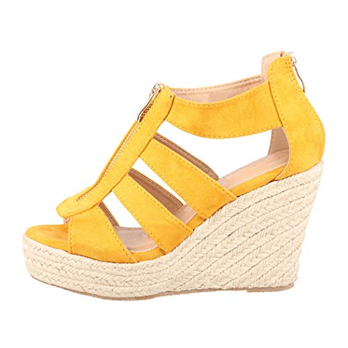 Jumex Elara Sandalias de Mujer Cuña Plataforma Chunkyrayan Amarillo TH82221 Yellow-38