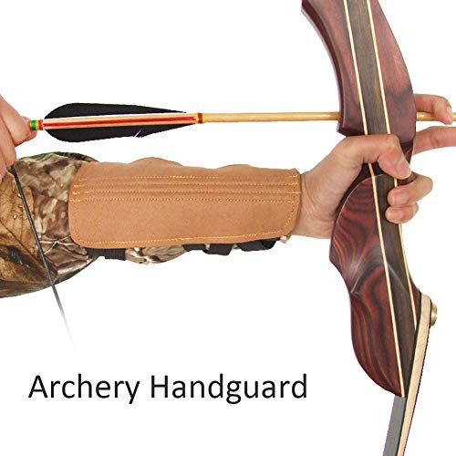 Keenso Protectores de Brazo de Caza, Tres Cinturones Equipo de protección de Tiro con Arco Caza Tradicional Arco recurvo Protector de Brazo de Tiro Guardamanos(marrón)