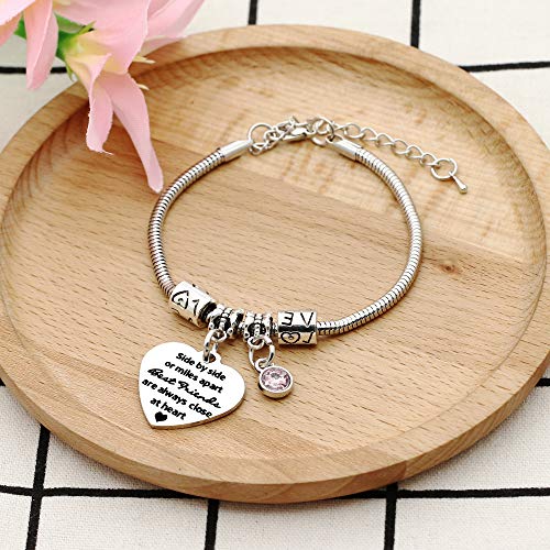 KENYG Side by Side Or Miles Apart Best Friends are Always Close at Heart Brazalete de cristal de plata para mujer